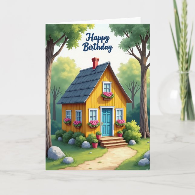 Tarjeta de cumpleaños de cottage alegre (Anverso)