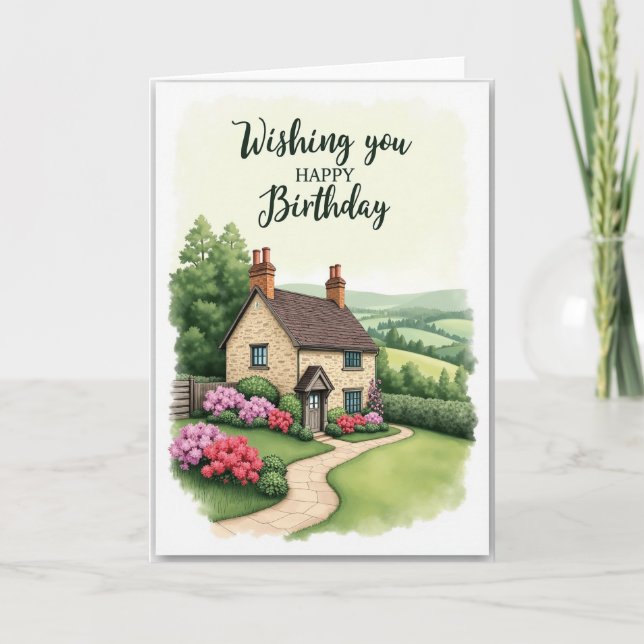 Tarjeta de cumpleaños de cottage floral (Anverso)