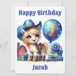 Tarjeta de cumpleaños de Cowboy Pony de 1 año