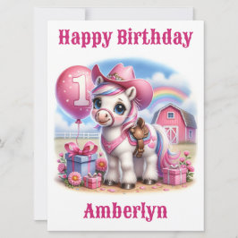 Tarjeta de cumpleaños de Cowgirl Pony de 1 año