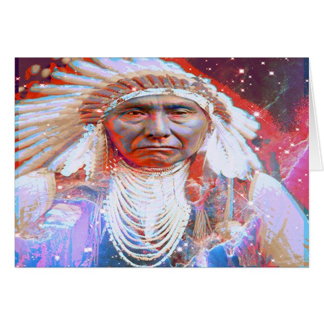 Tarjeta de cumpleaños de Crazy Horse nativo americ (Anverso (Horizontal))