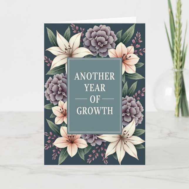 Tarjeta de cumpleaños de crecimiento azul verdoso (Anverso)