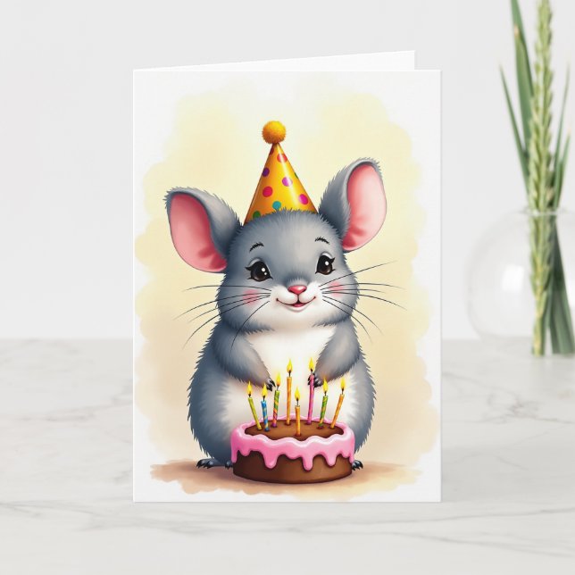 Tarjeta de cumpleaños de criatura adorable (Anverso)