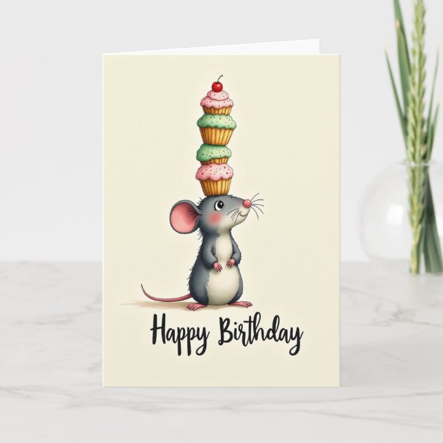 Tarjeta de cumpleaños de criatura alegre (Anverso)