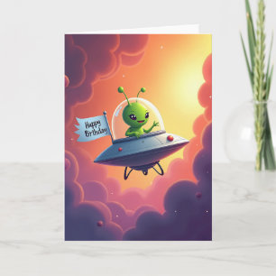 Tarjeta de cumpleaños de criatura espacial alegre
