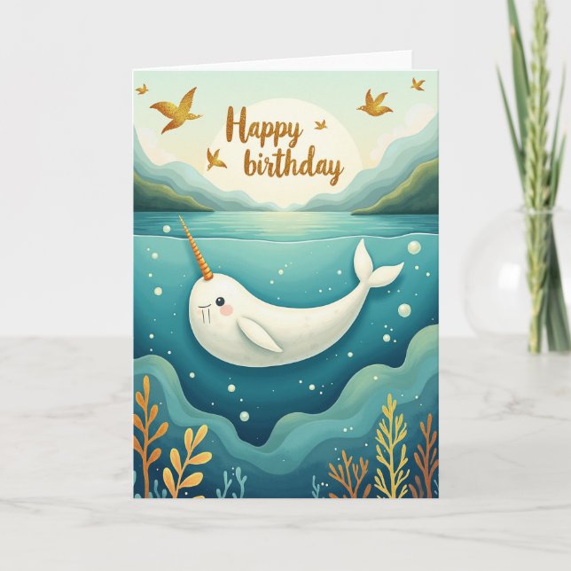 Tarjeta de cumpleaños de criatura marina alegre (Anverso)