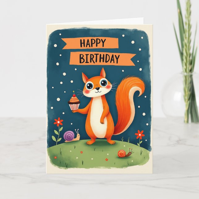 Tarjeta de cumpleaños de criatura naranja (Anverso)