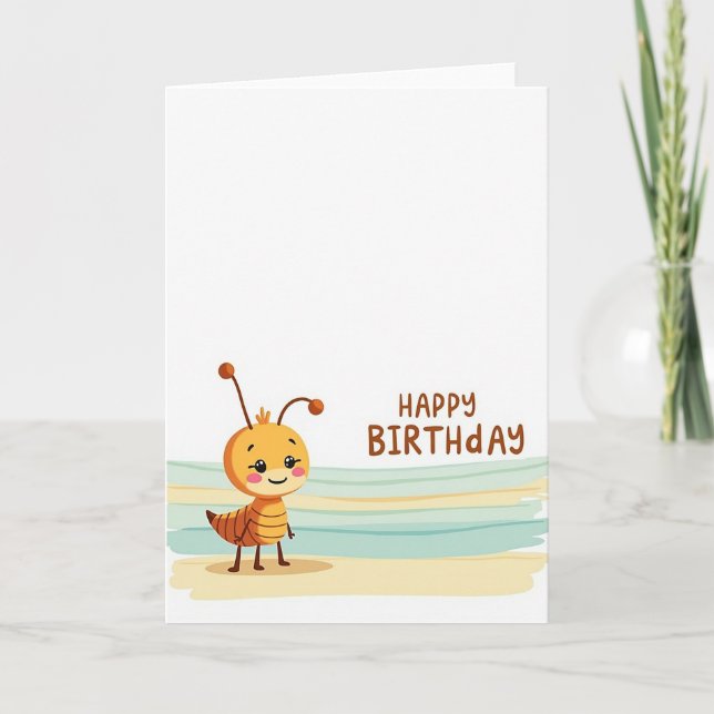 Tarjeta de cumpleaños de criatura ocre adorable (Anverso)