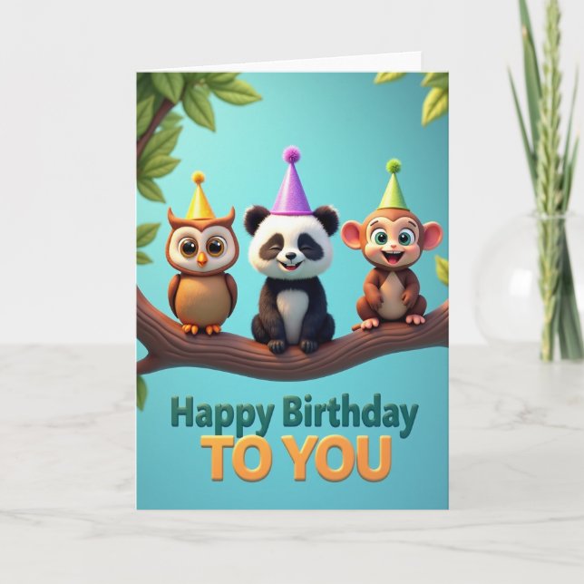Tarjeta de cumpleaños de criaturas alegres (Anverso)