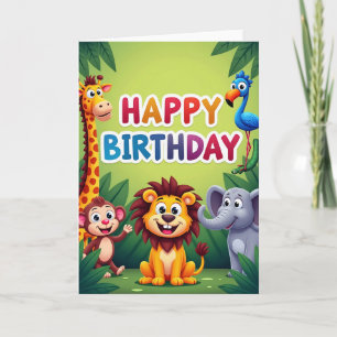 Tarjeta de cumpleaños de criaturas de la selva