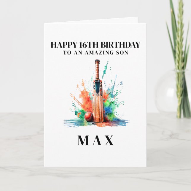 Tarjeta de cumpleaños de cricket personalizada (Anverso)