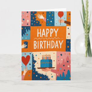 Tarjeta de cumpleaños de cuadrícula vibrante