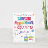 Tarjeta de cumpleaños de cuarentena femenina