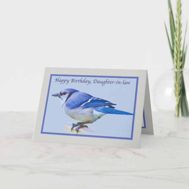 Tarjeta de cumpleaños de cuñada con Jay Bird azul (Anverso)
