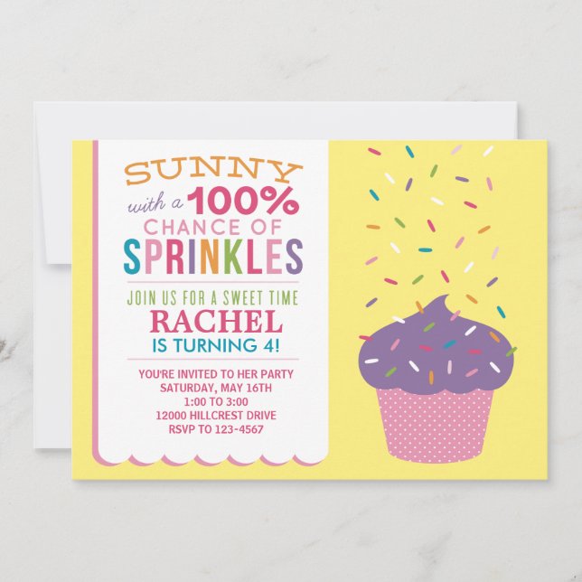 Tarjeta de cumpleaños de Cupcake Brillante con Pur (Anverso)