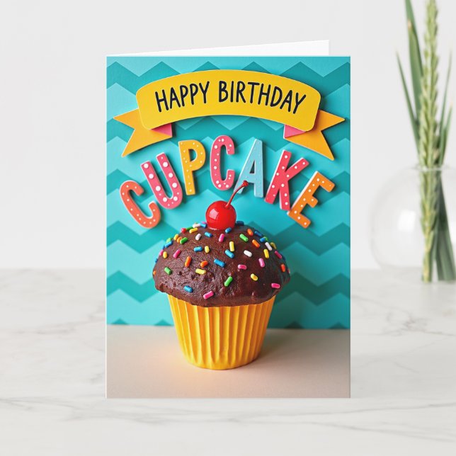 Tarjeta de cumpleaños de Cupcake Cherry (Anverso)