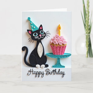 Tarjeta de cumpleaños de Cupcake con Gato con Plum
