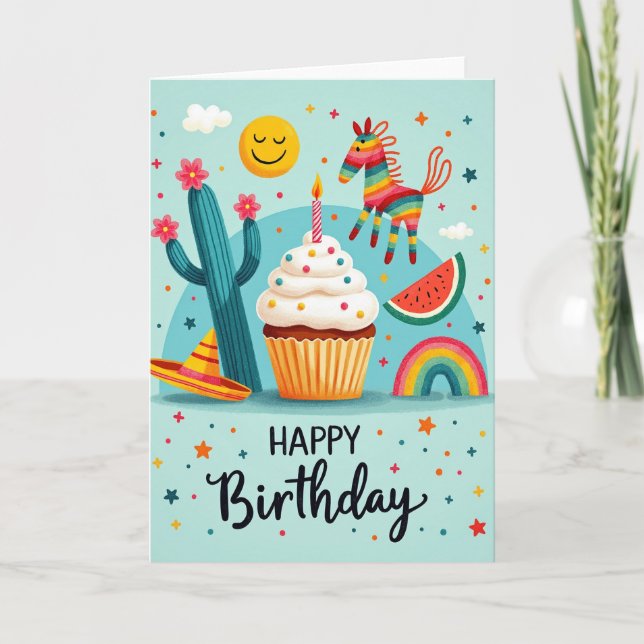 Tarjeta de cumpleaños de Cupcake con Sprinkles (Anverso)