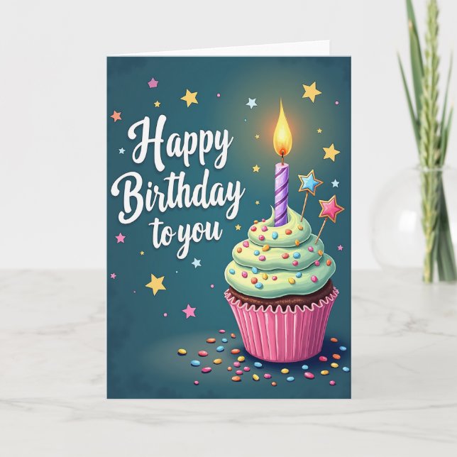 Tarjeta de cumpleaños de Cupcake Dulce (Anverso)