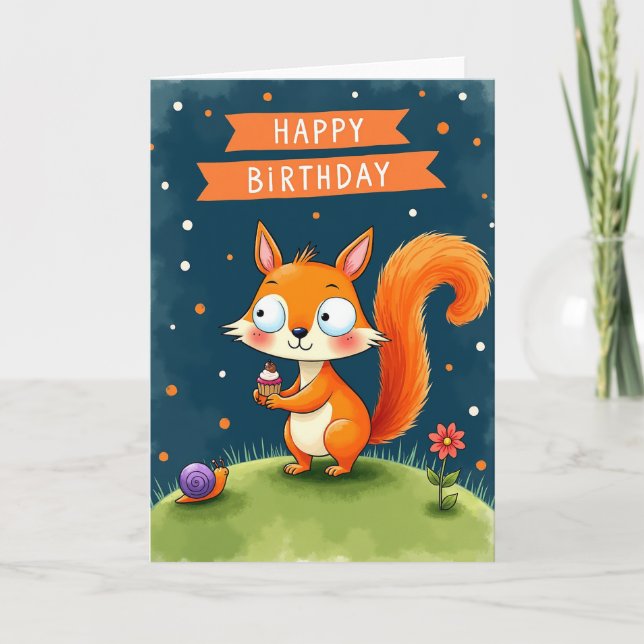 Tarjeta de cumpleaños de Cupcake Fox (Anverso)