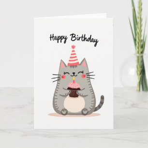 Tarjeta de cumpleaños de Cupcake Gato Dulce
