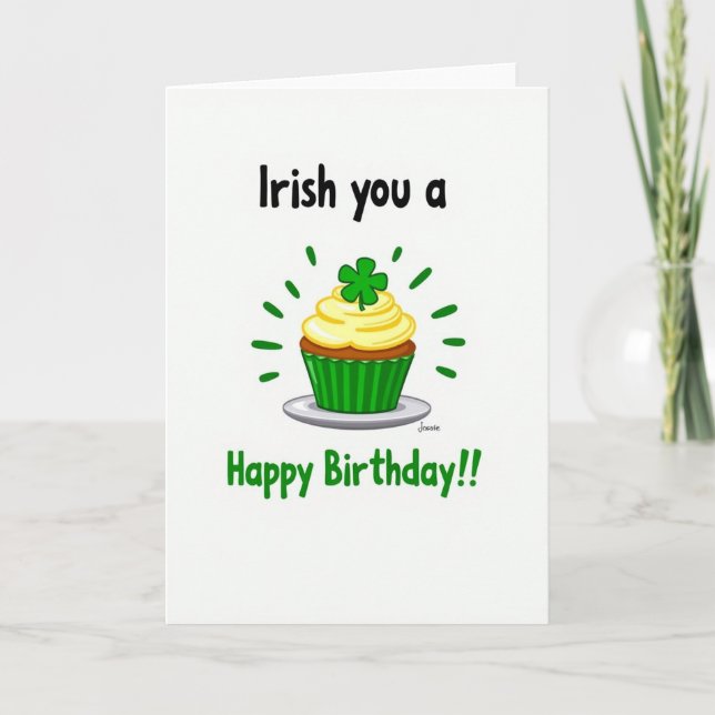 Tarjeta de Cumpleaños de Cupcake Irlandesa (Anverso)
