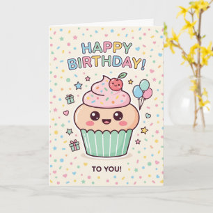 Tarjeta de cumpleaños de Cupcake Kawaii para niños