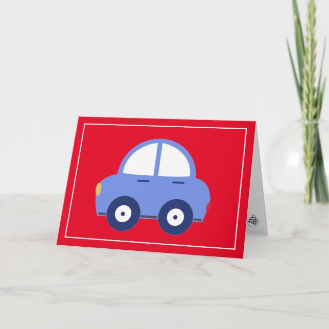 Tarjeta de cumpleaños de Cute Blue Race Car (Anverso)