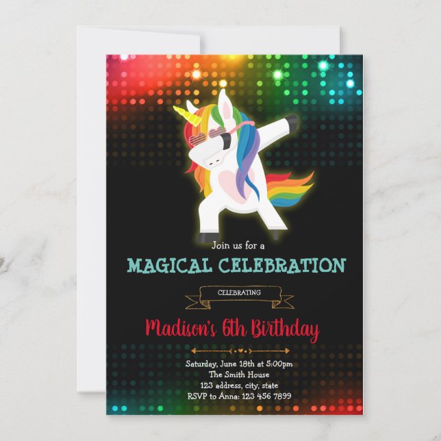 Tarjeta de cumpleaños de danza unicornio (Anverso)
