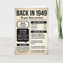 Tarjeta de cumpleaños de datos divertidos de 1949