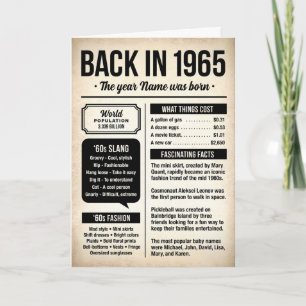 Tarjeta de cumpleaños de datos divertidos de 1965,