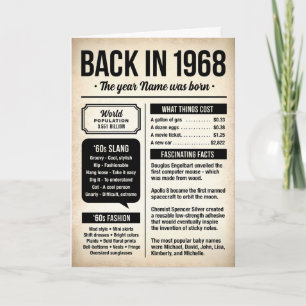 Tarjeta de cumpleaños de datos divertidos de 1968