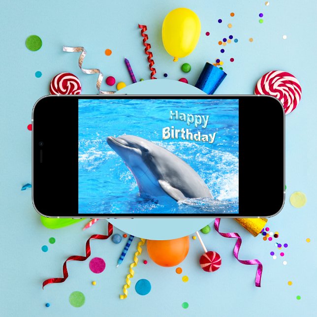 Tarjeta de cumpleaños de delfín en el agua (Dive into Birthday Joy: Make a Splash with this Playful Dolphin Card!)