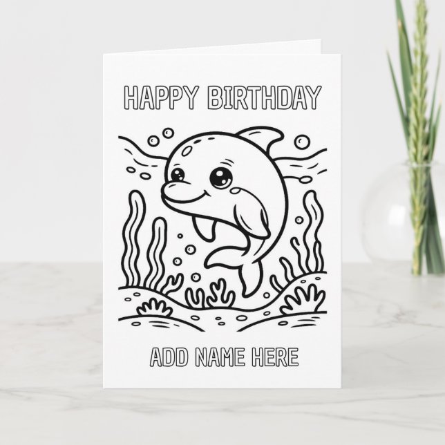 tarjeta de cumpleaños de delfín plegada para color (Anverso)