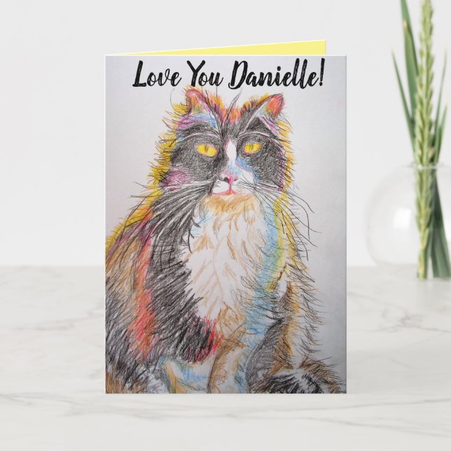 Tarjeta de cumpleaños de dibujos a lápiz de gatos  (Anverso)