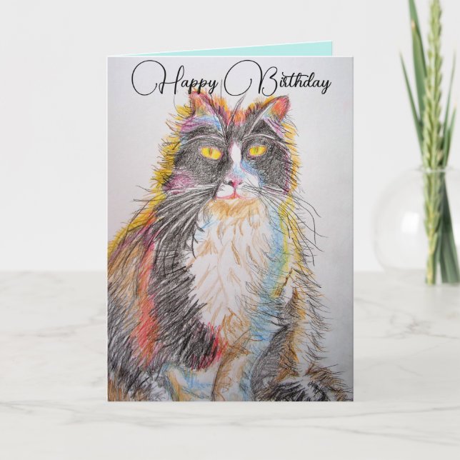 Tarjeta de cumpleaños de dibujos a lápiz de gatos  (Anverso)