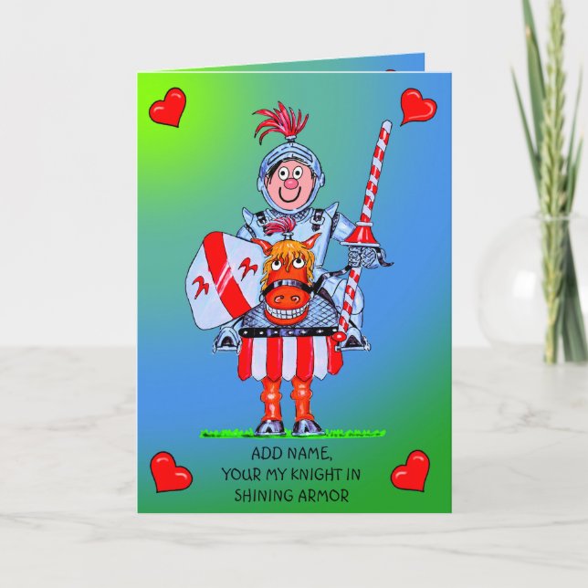 Tarjeta de cumpleaños de dibujos animados caballer (Anverso)