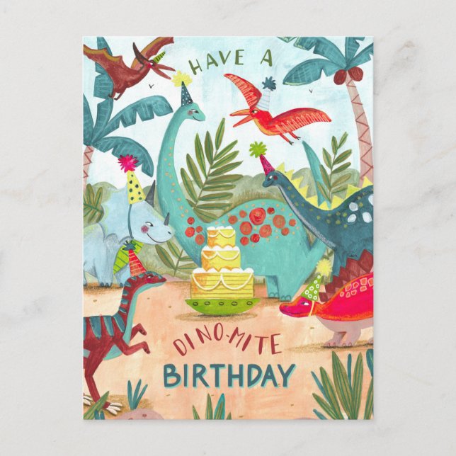Tarjeta de cumpleaños de dino-mite para niños de D (Anverso)