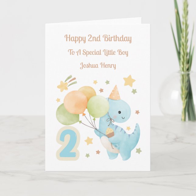 Tarjeta de cumpleaños de dinosaurio con globos par (Anverso)