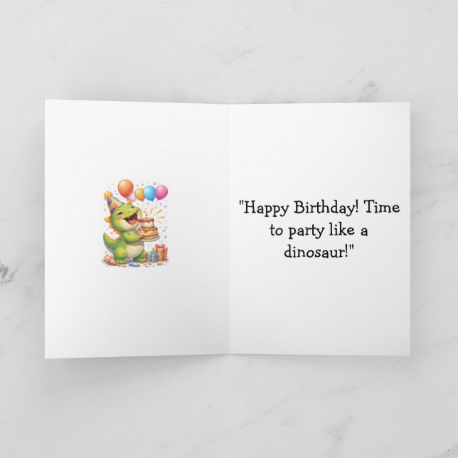 Tarjeta de cumpleaños de dinosaurio – ‘Es hora de  (Interior)