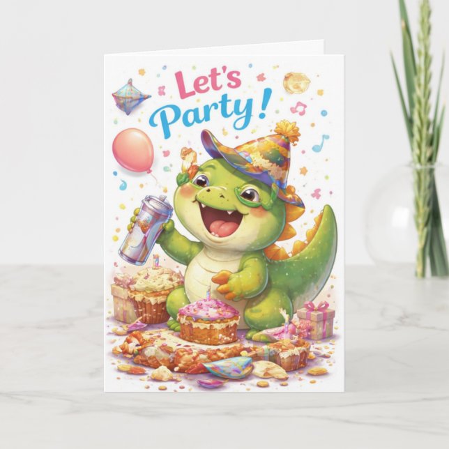 Tarjeta de cumpleaños de dinosaurio – ‘Es hora de  (Anverso)
