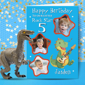 Tarjeta de cumpleaños de dinosaurio estrella de ro