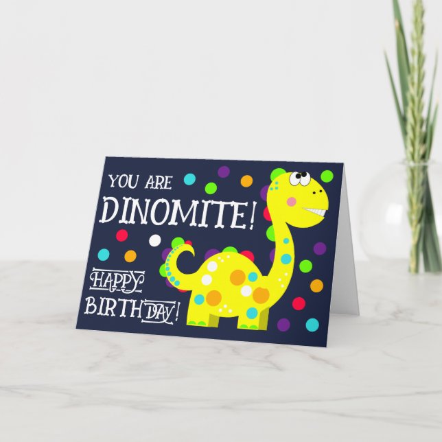 Tarjeta de cumpleaños de dinosaurio infantil (Anverso)