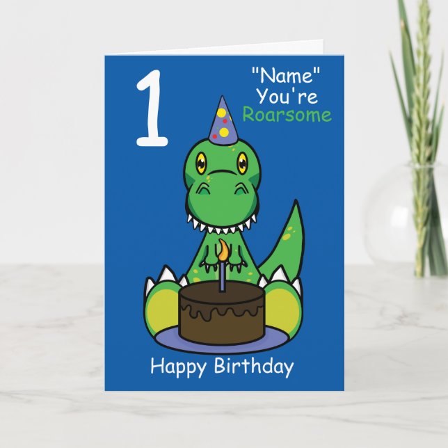 Tarjeta de cumpleaños de dinosaurio infantil cualq (Anverso)