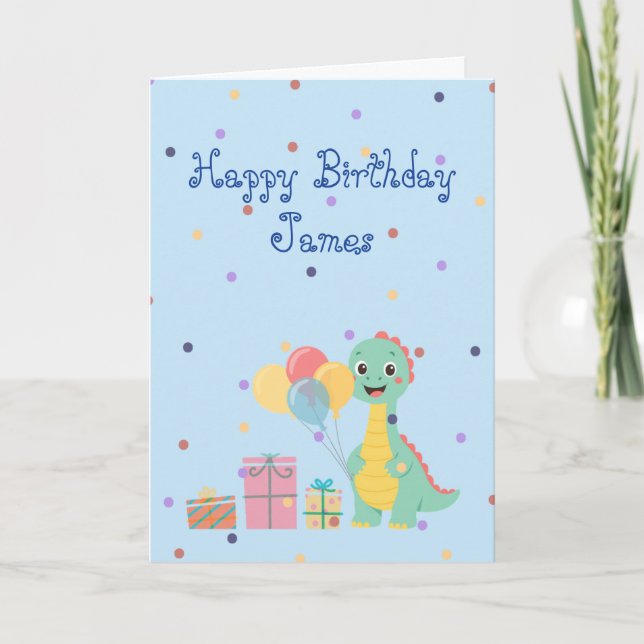 Tarjeta de cumpleaños de dinosaurio lindo (Anverso)