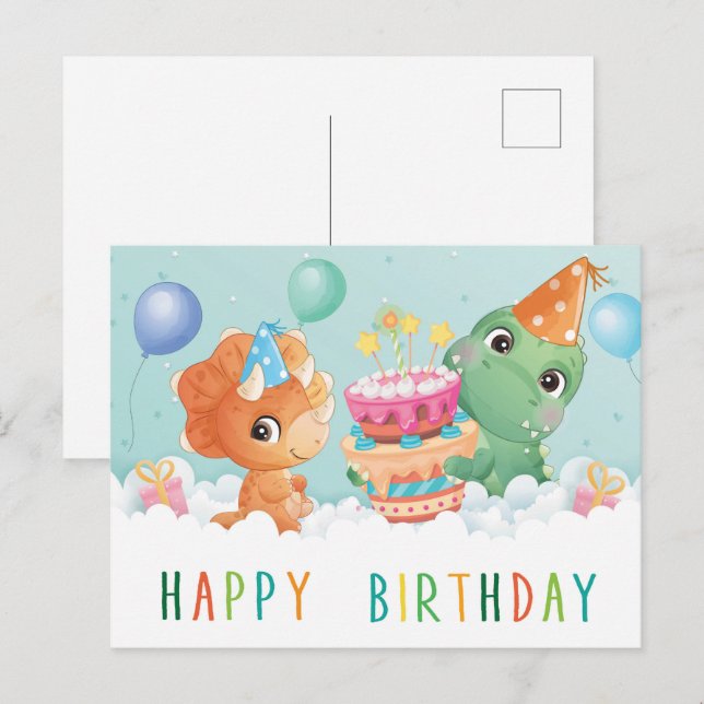 tarjeta de cumpleaños de dinosaurio lindo (Anverso / Reverso)