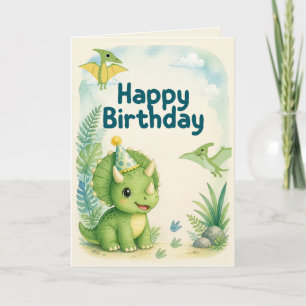 Tarjeta de cumpleaños de dinosaurio lindo Acuare
