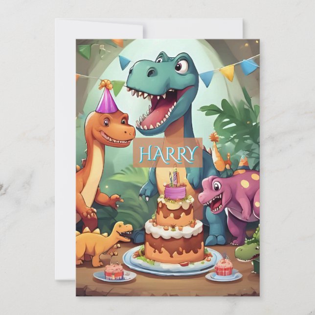 Tarjeta de cumpleaños de dinosaurio para niños (Anverso)