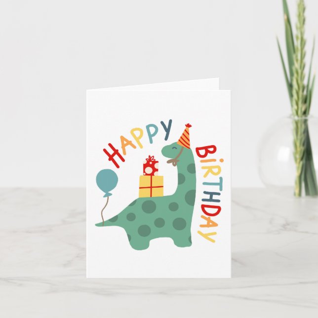 Tarjeta de cumpleaños de dinosaurio para niños Fie (Anverso)