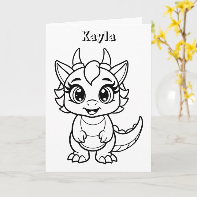 Tarjeta de cumpleaños de dinosaurio personalizada  (flor amarilla)